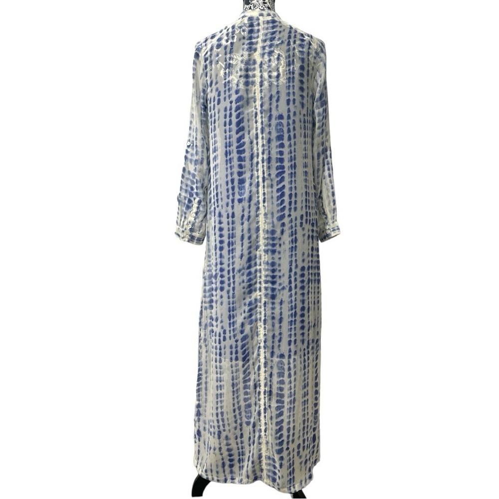Soft Surroundings Sheer Maxi Dress w Slip XS Blue White Button Front Resort Boho - Picture 4 of 15